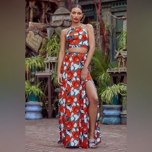 Back to Your Roots Red Floral Print Two-Piece Maxi Dress